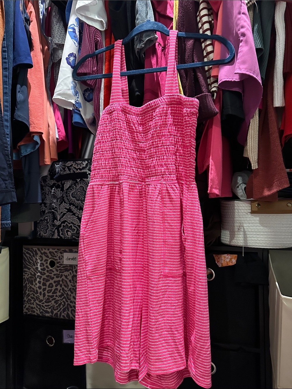Zenana Outfitters Pink Striped Smocked Jumpsuit